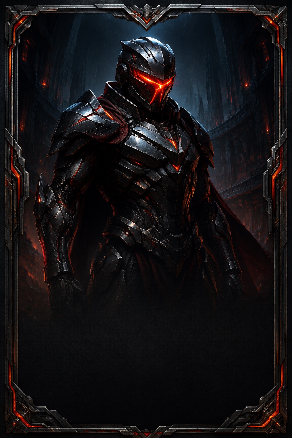 Original red science-fiction character card artwork for gaming studios
