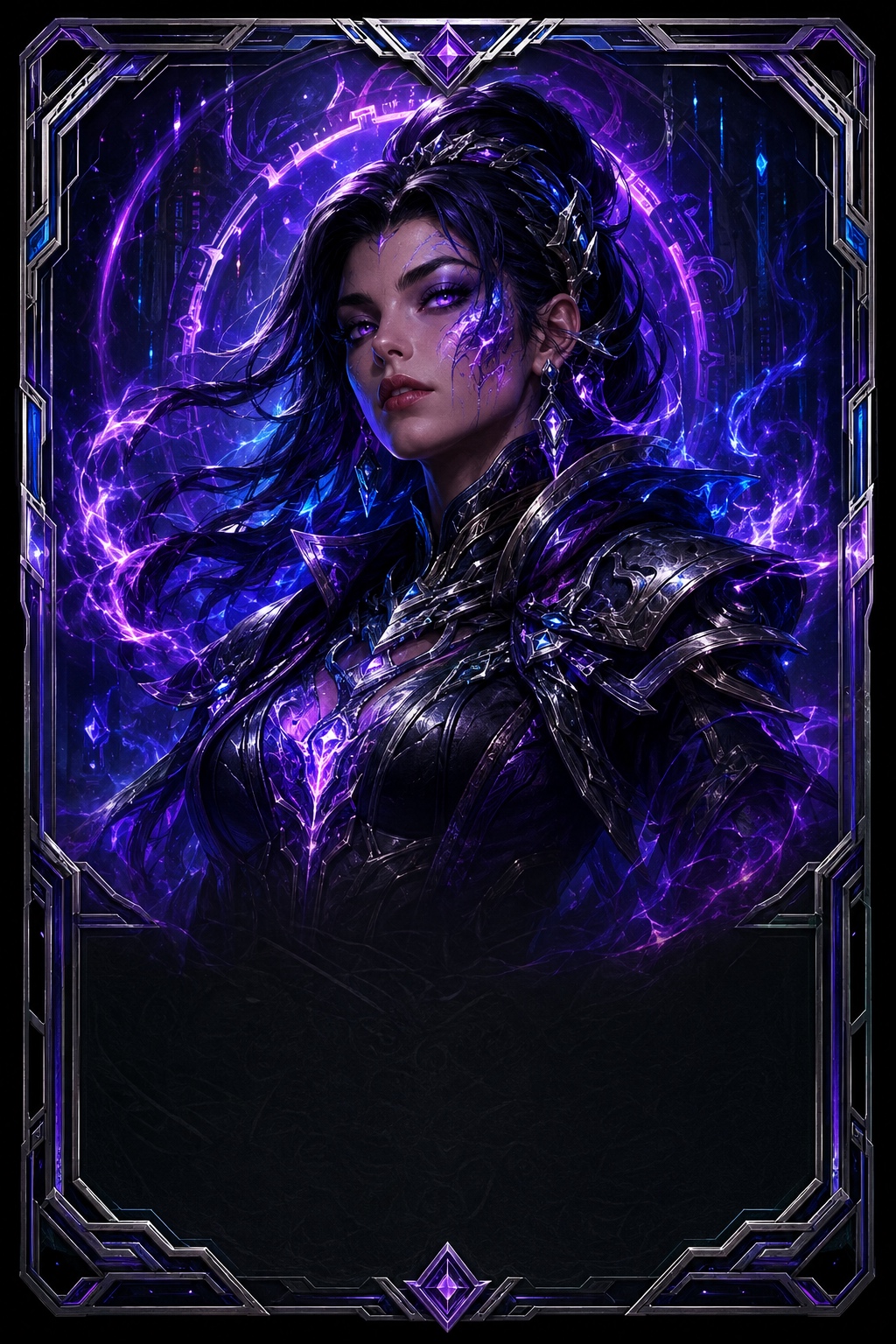 Original violet fantasy trading card artwork for independent TCG designers