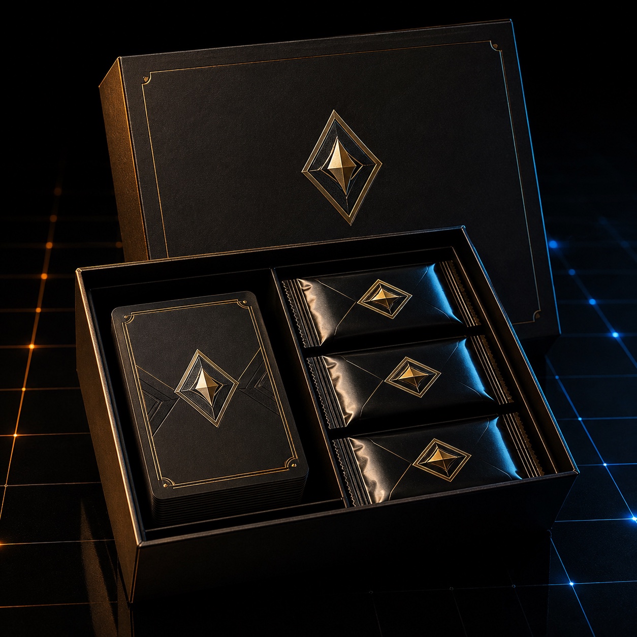 Premium magnetic collector box with cards and wrapped packs