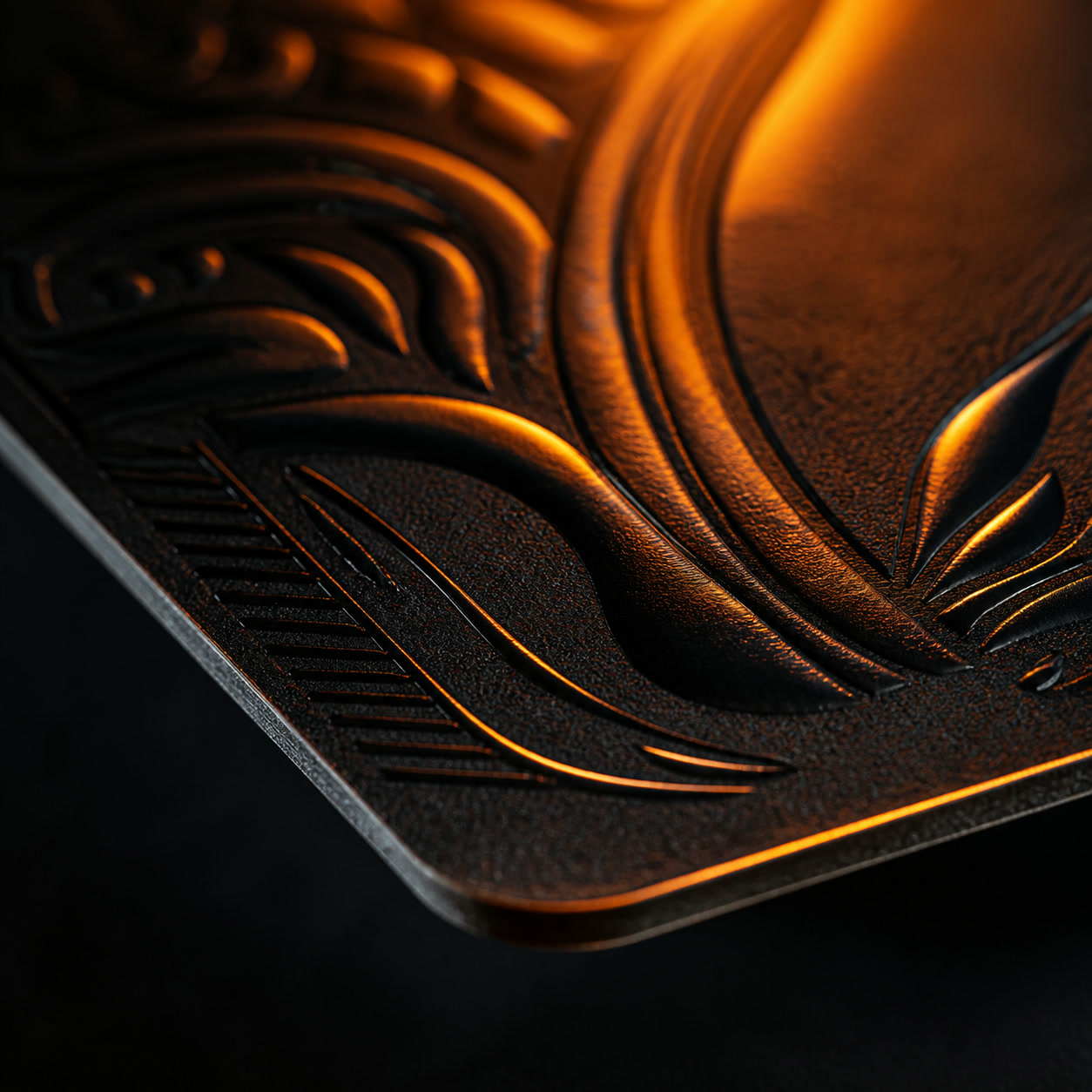 Close view of embossed and spot UV card finishing